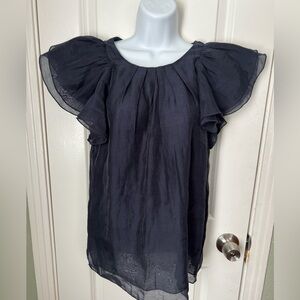 BCBGMaxAzria Dark Blue Flutter Sleeve Blouse